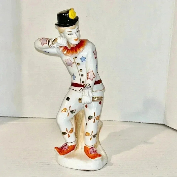 Hand Painted Porcelain Ceramic Figurine Pierrot Harlequin Clown Gilded 11”x4” - Picture 1 of 13